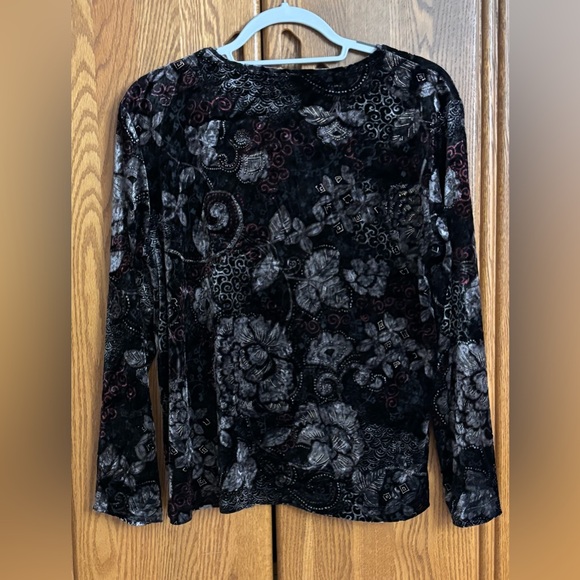 Chico's Elegant Black and Gray Velour Burnout Top - Picture 4 of 6